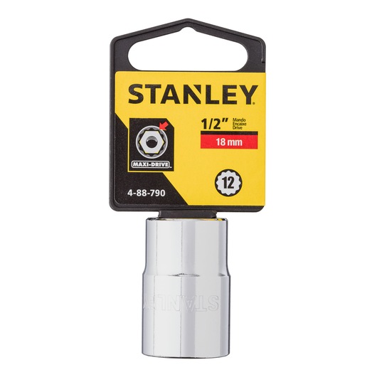 DRIVE SOCKET 1/2" 18mm STANLEY  white background PACKAGING